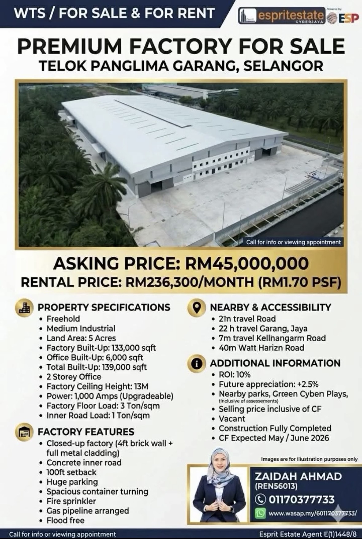 Premium Factory for sale @ Telok Panglima Garang, Selangor.
