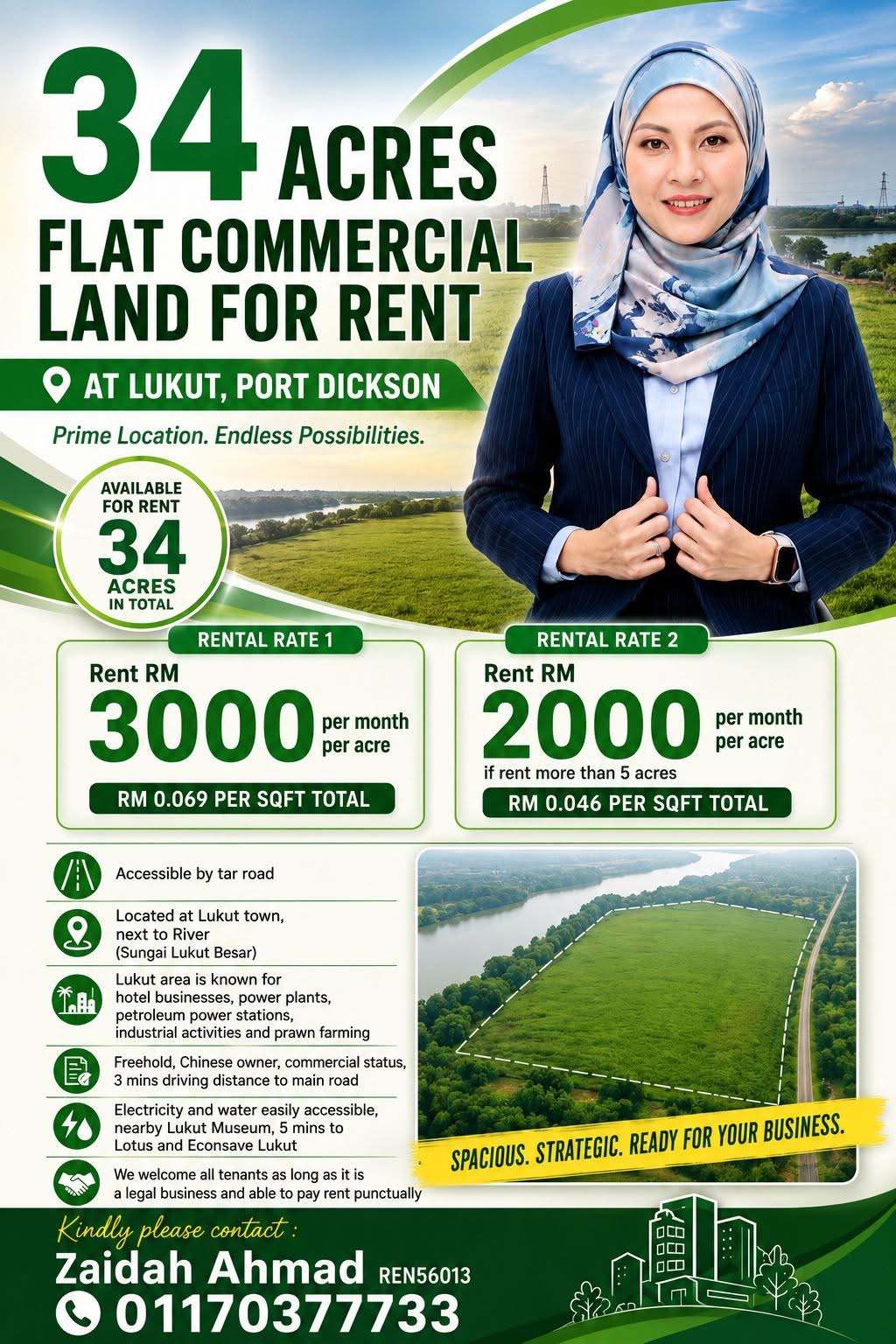34 Acres Flat Commercial Land for rent @ Lukut, Port Dickson.