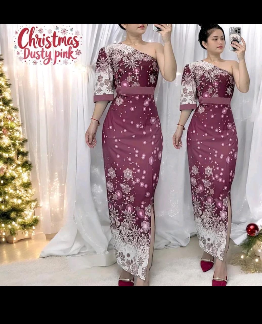 One shoulder dusty pink dress