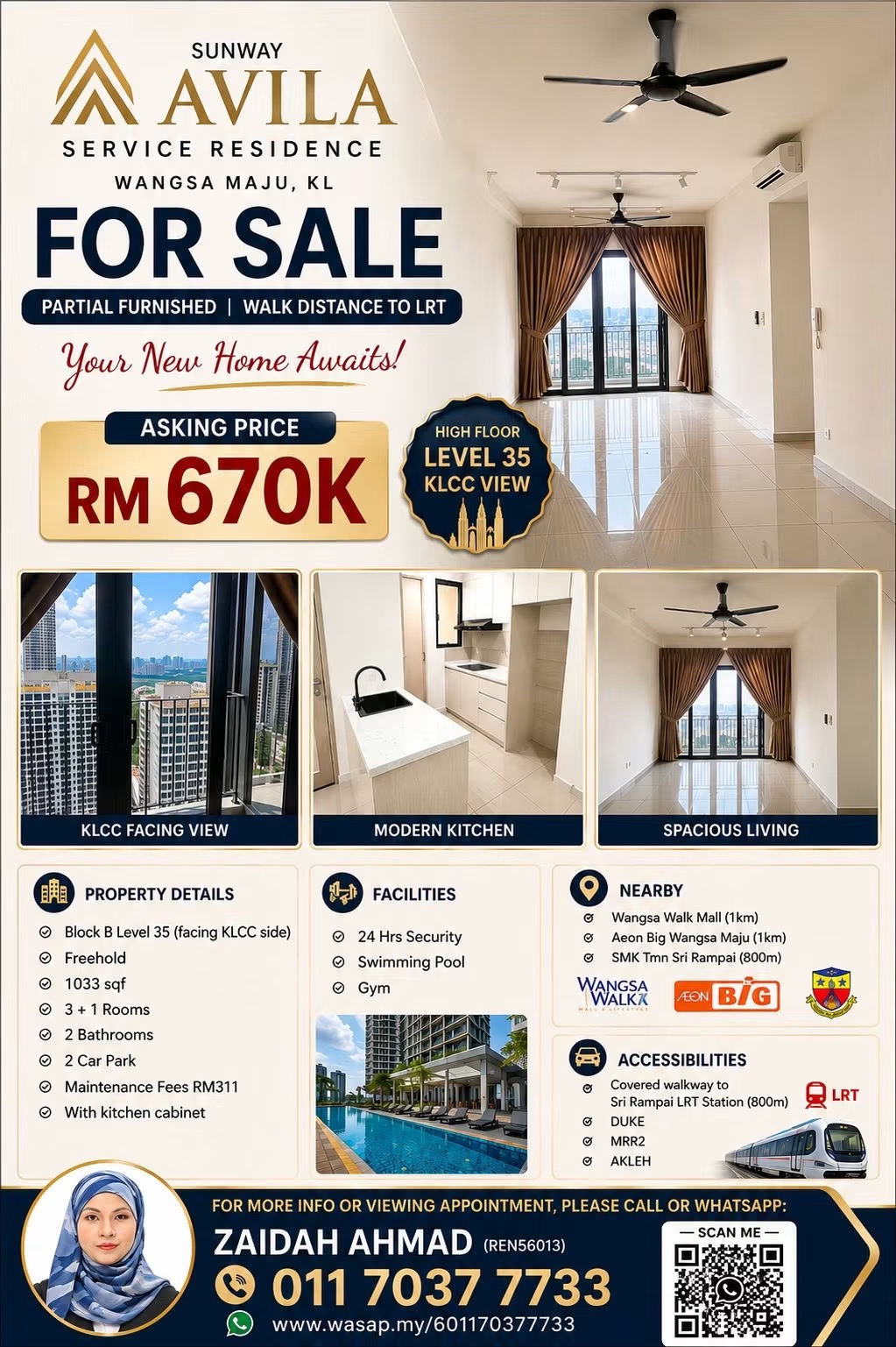For Sale Sunway Avila Service Residence Wangsa Maju, KL.