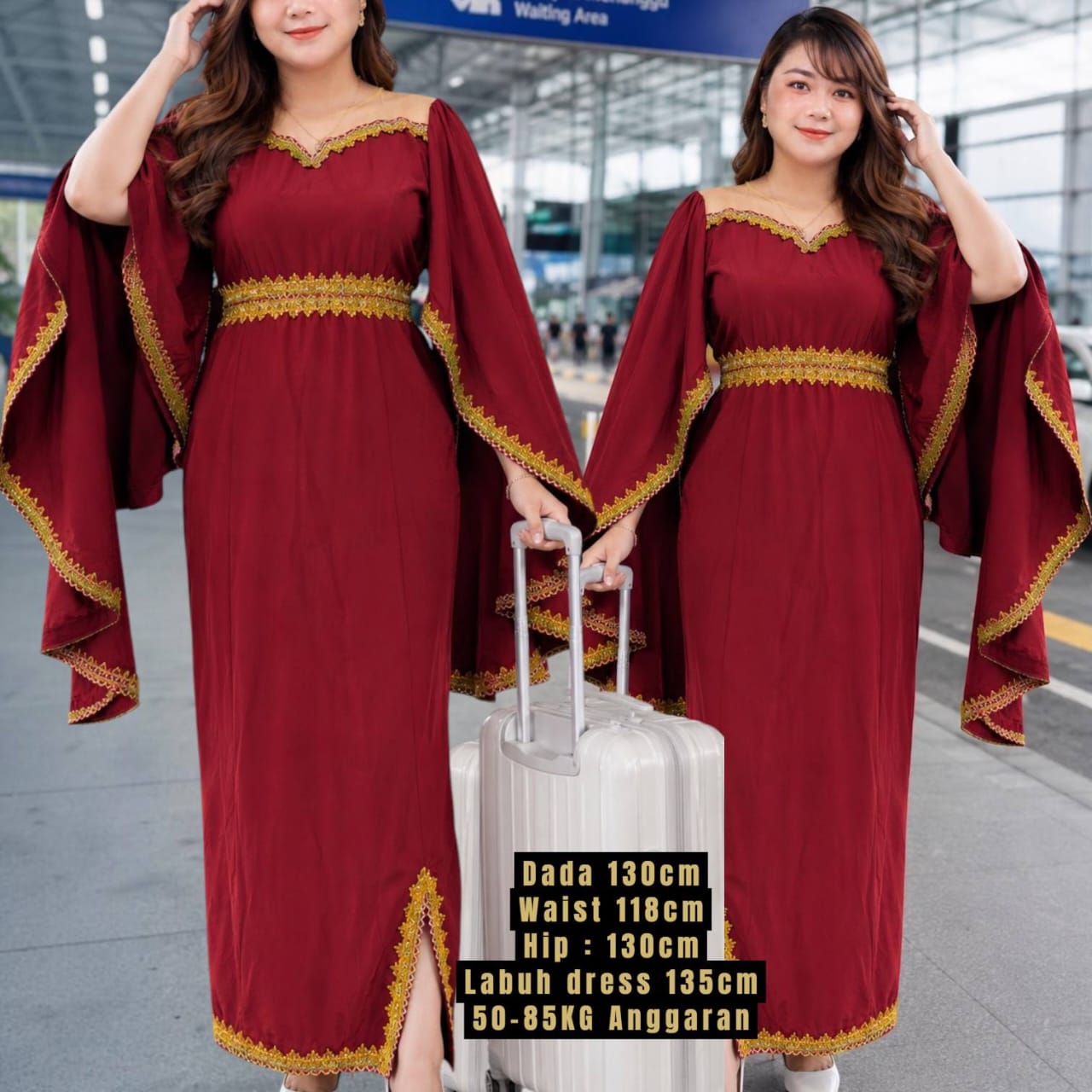 Dress kaftan moden lace Emas warna putih,Merah dan hitam