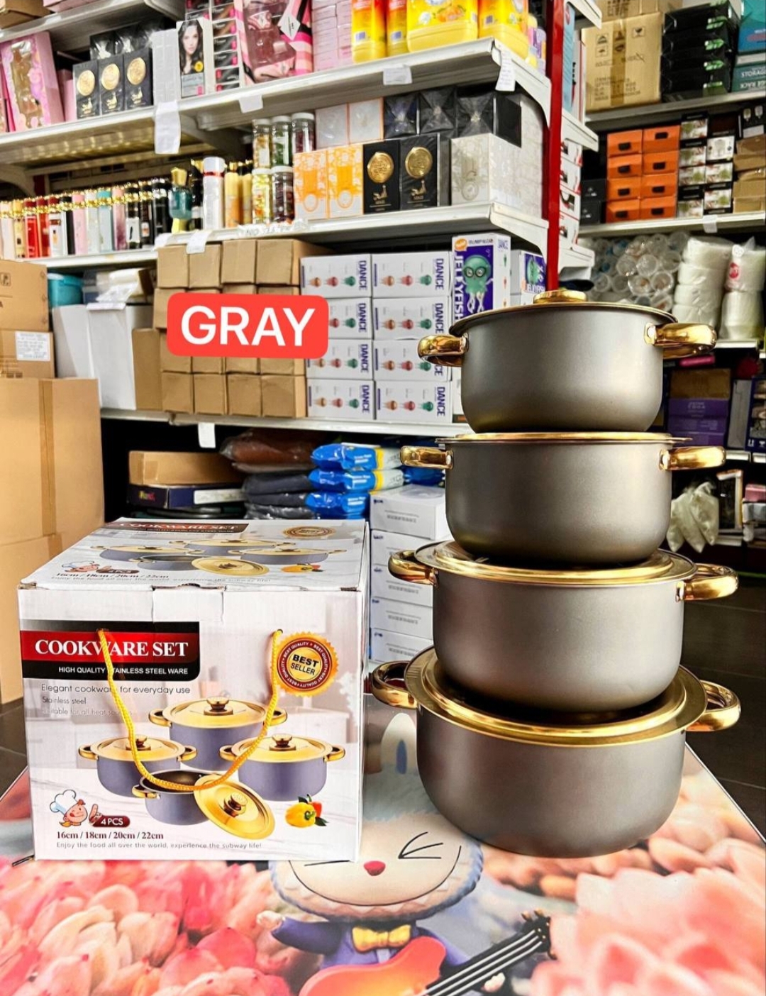 Cookware set high quality stainless Steel 4 pcs 16cm, 18cm, 20cm, 22cm,(Gray color)